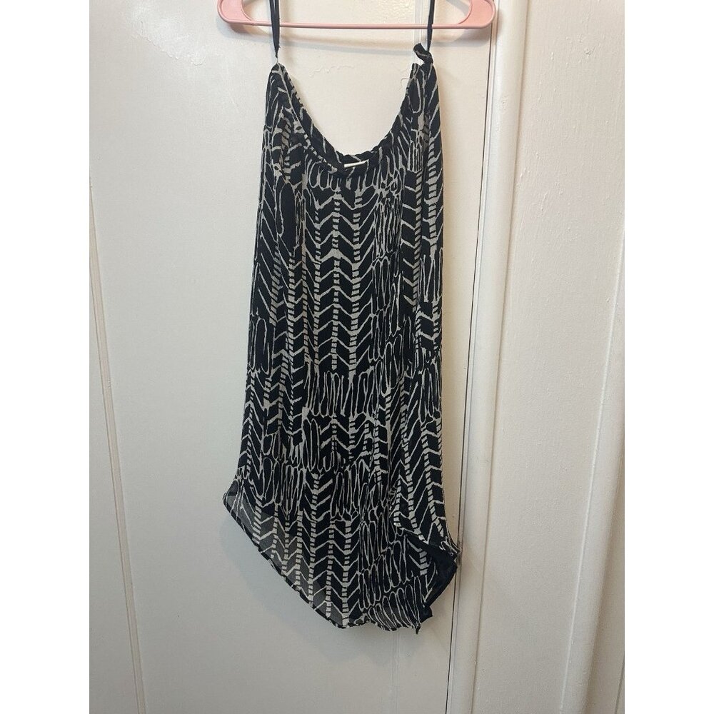 Valerie Stevens Silk‎ Tunic skirt Size 12 Black White Abstract Asymmetrical Hem